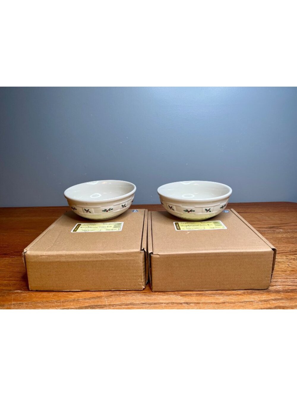 New In Box  Set of 2 Longaberger Woven Traditions Holly 7" Cereal Bowls